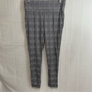 Tahari Womens Black & White Plaid Wide Waistband Leggings Medium